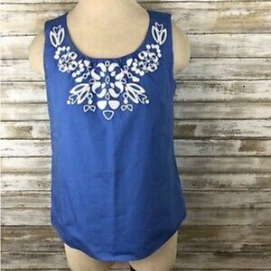 Vineyard Vines Blue Sleeveless Embroidered Blouse